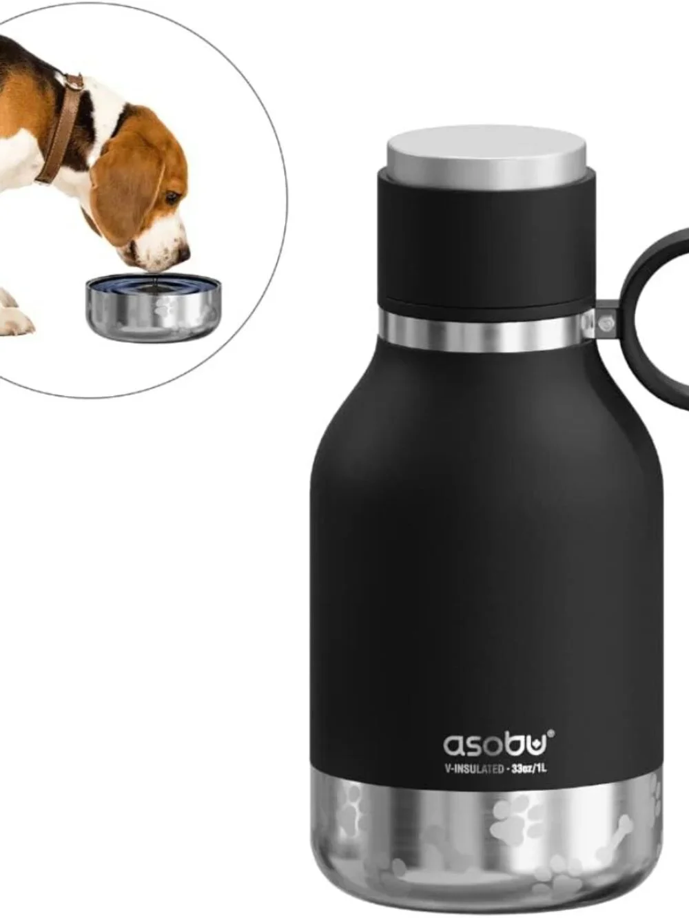 Asobu Insulated Dog Bowl Water Bottle 33oz Stainless Steel Travel Pet Travel Mug